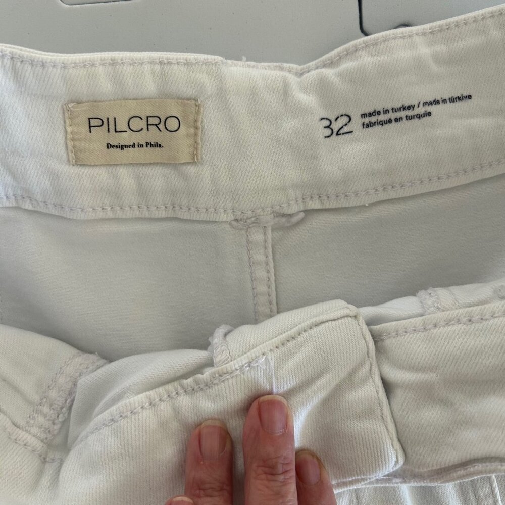 Anthropologie Pilcro Wide Leg Pants Women's White Denim Patch Panel High Rise 32 - Picture 7 of 10